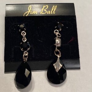 Jim Ball Black Teardrop Dangle Earrings